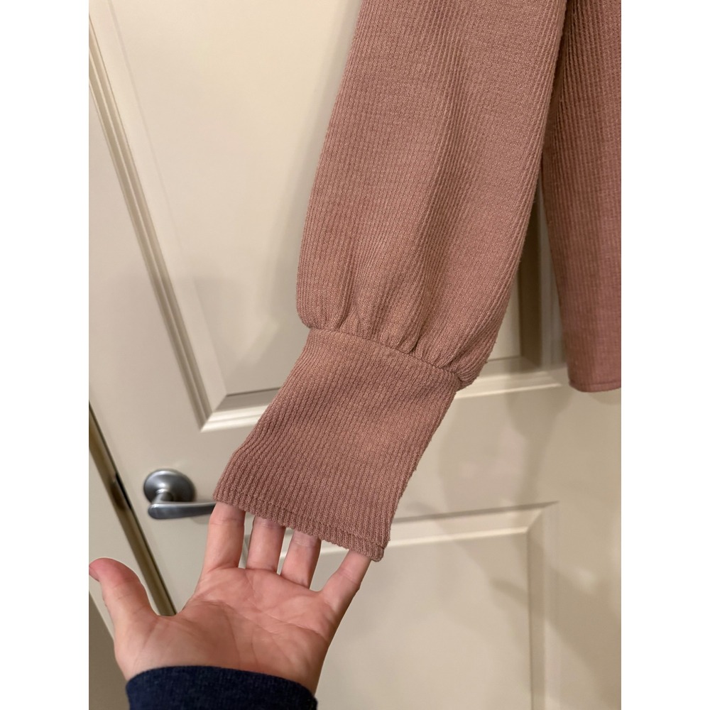 Madewell Women's Dusty Pink/Rose Ottoman Rib Square Neck Puffed Cuff Knit Top L - Picture 4 of 7